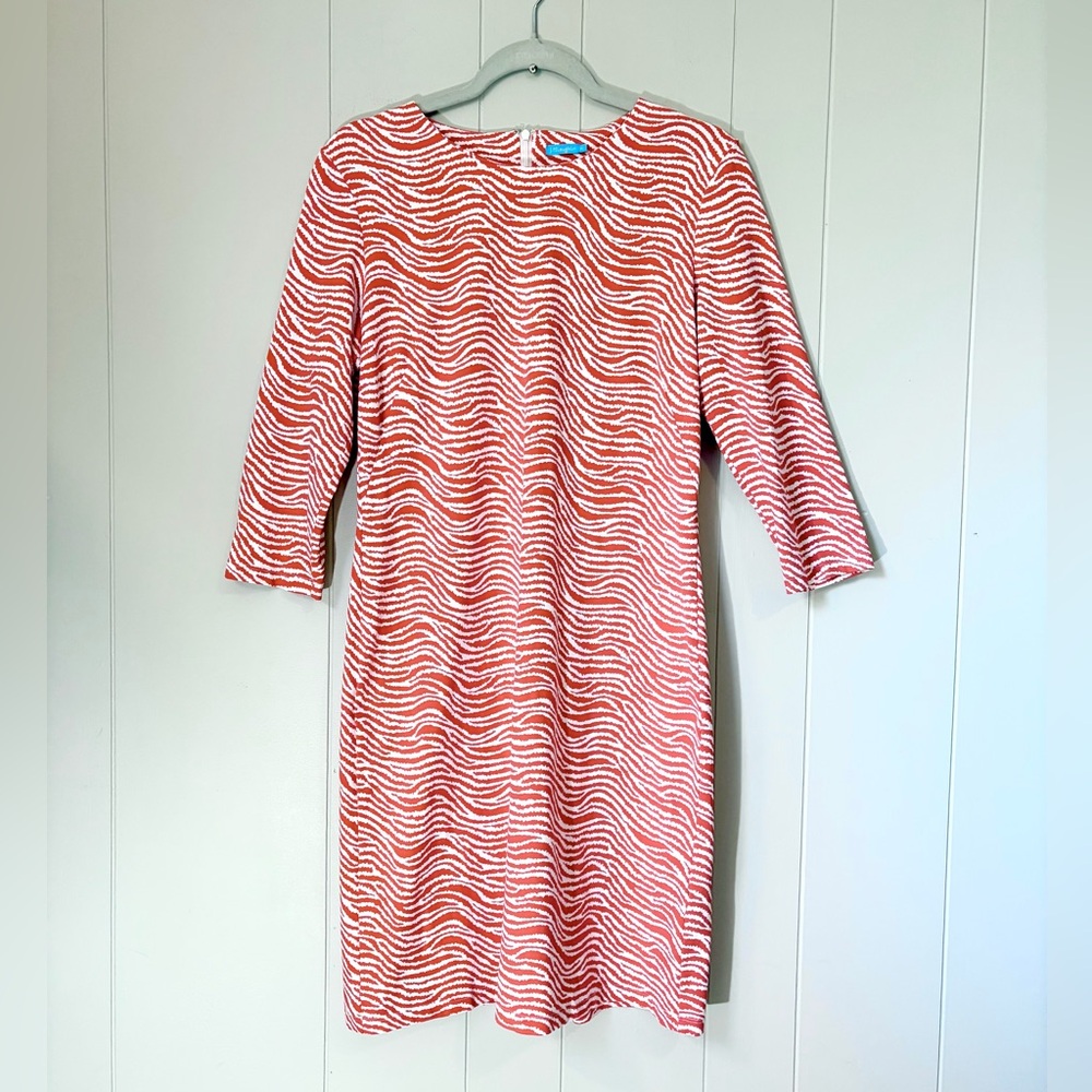 J.McLaughlin Sophia Sheath Dress Signature Catalina Cloth Tomato Red White Med